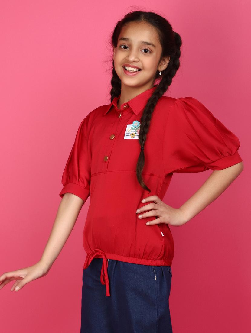 girls solid red detailed casual top - 20884932 - Standard Image - 2