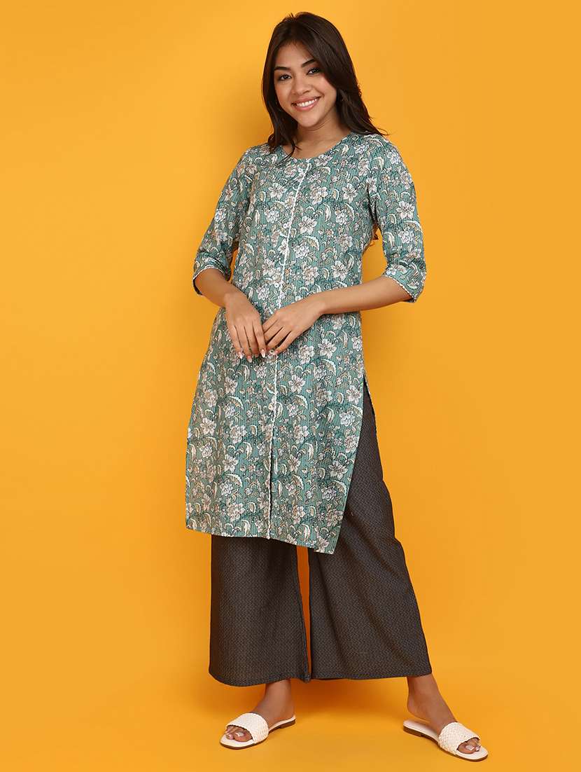 women floral printed round neck straight kurta