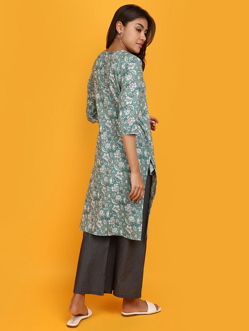 women floral printed round neck straight kurta - 20884937 - Standard Image - 2