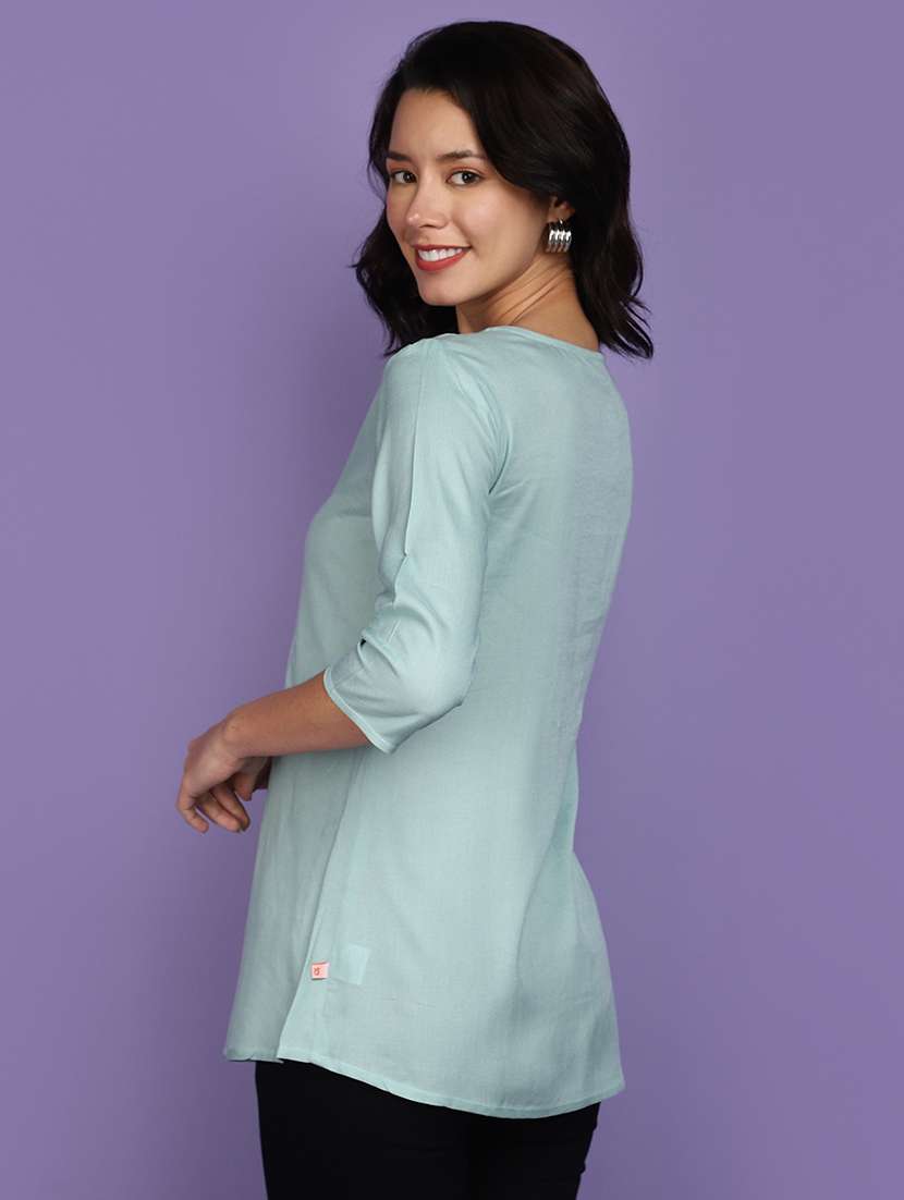 women light blue round neck a-line top - 20884962 -  Standard Image - 2