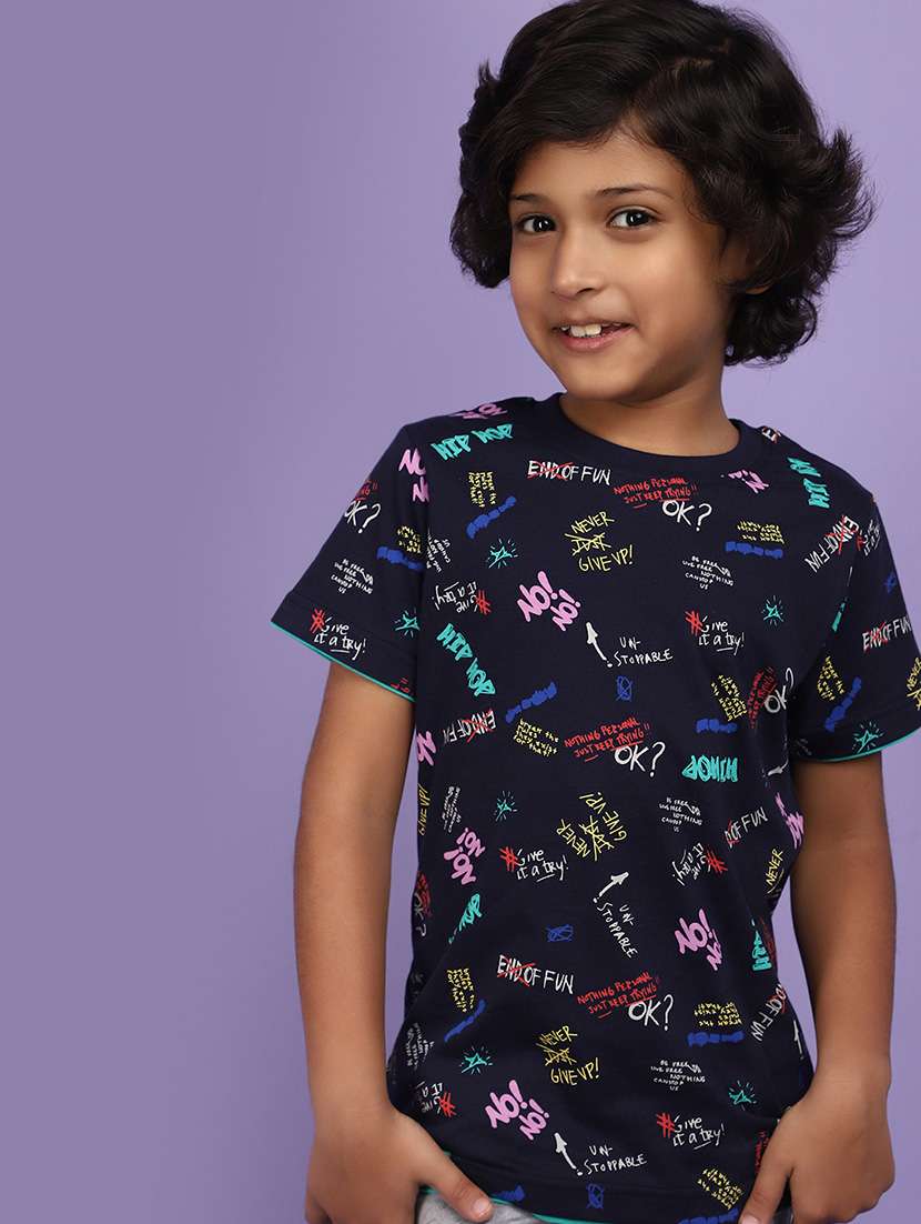 navy blue cotton printed t-shirt - 20884992 -  Standard Image - 2