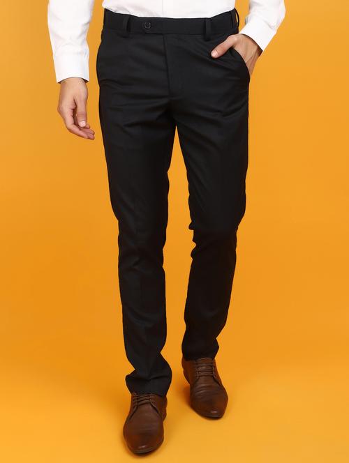 men solid navy blue formal trouser - 20885012 - Standard Image - 0