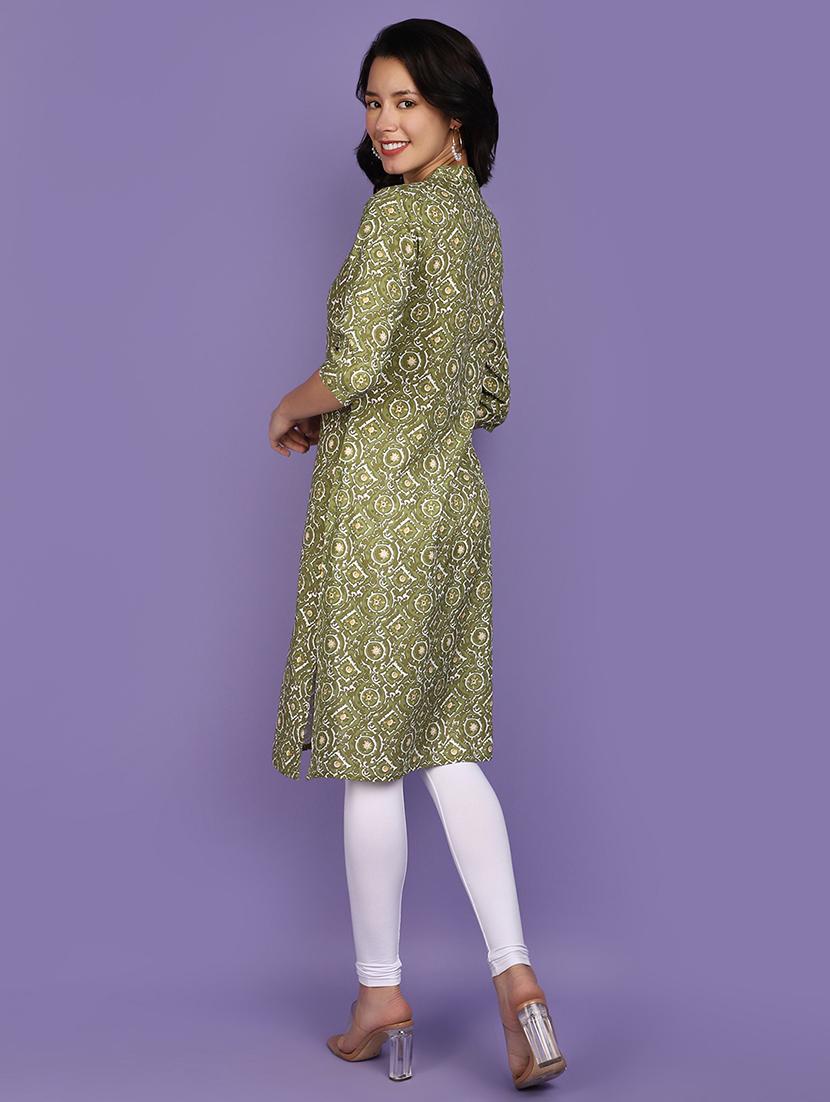 women green mandarin neck straight kurta - 20885028 - Standard Image - 2