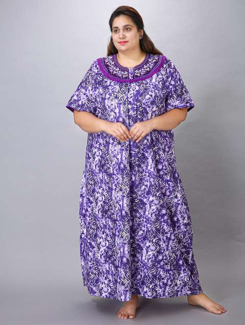 women purple printed short sleeve nighty