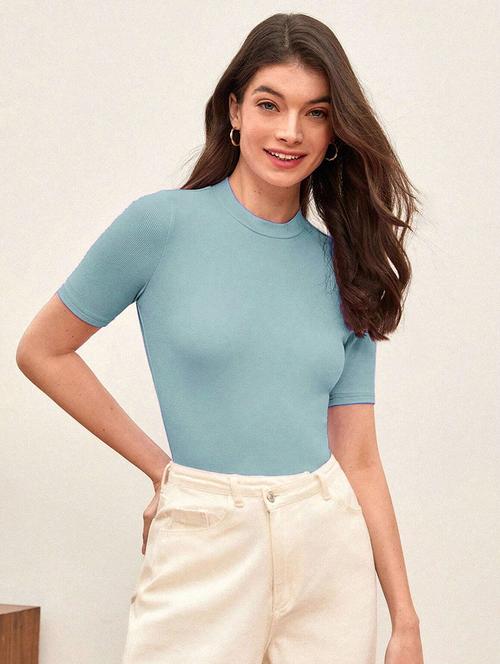 women solid poly spandex top - 20885374 - Standard Image - 0
