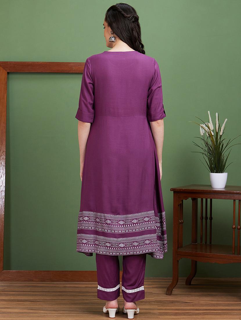 purple printed kurta pant set - 20885382 - Standard Image - 2