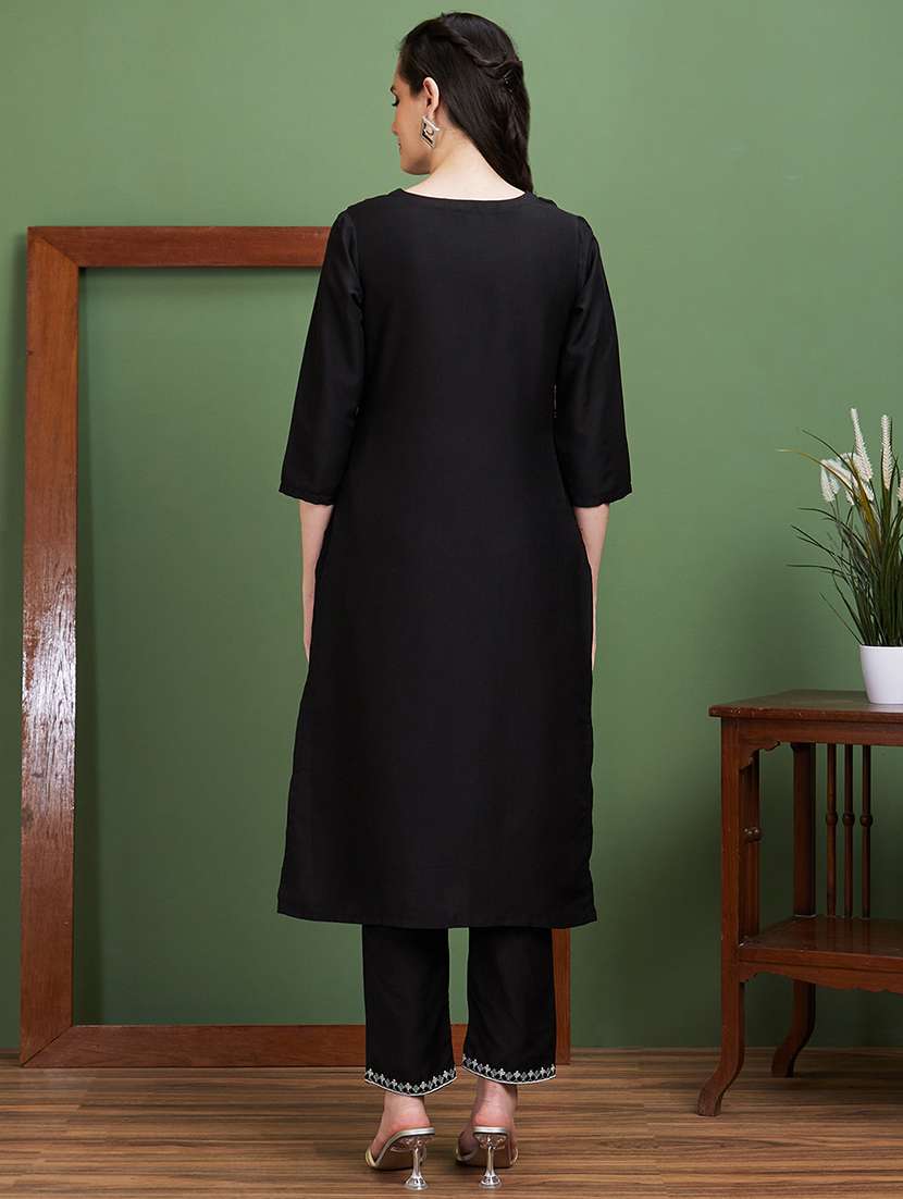 women black round neck kurta pant set - 20885383 -  Standard Image - 2