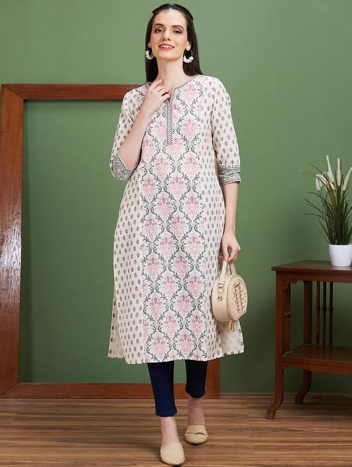 globus women off white ethnic motifs side slits panelled straight kurta - 20885388 - Standard Image - 0