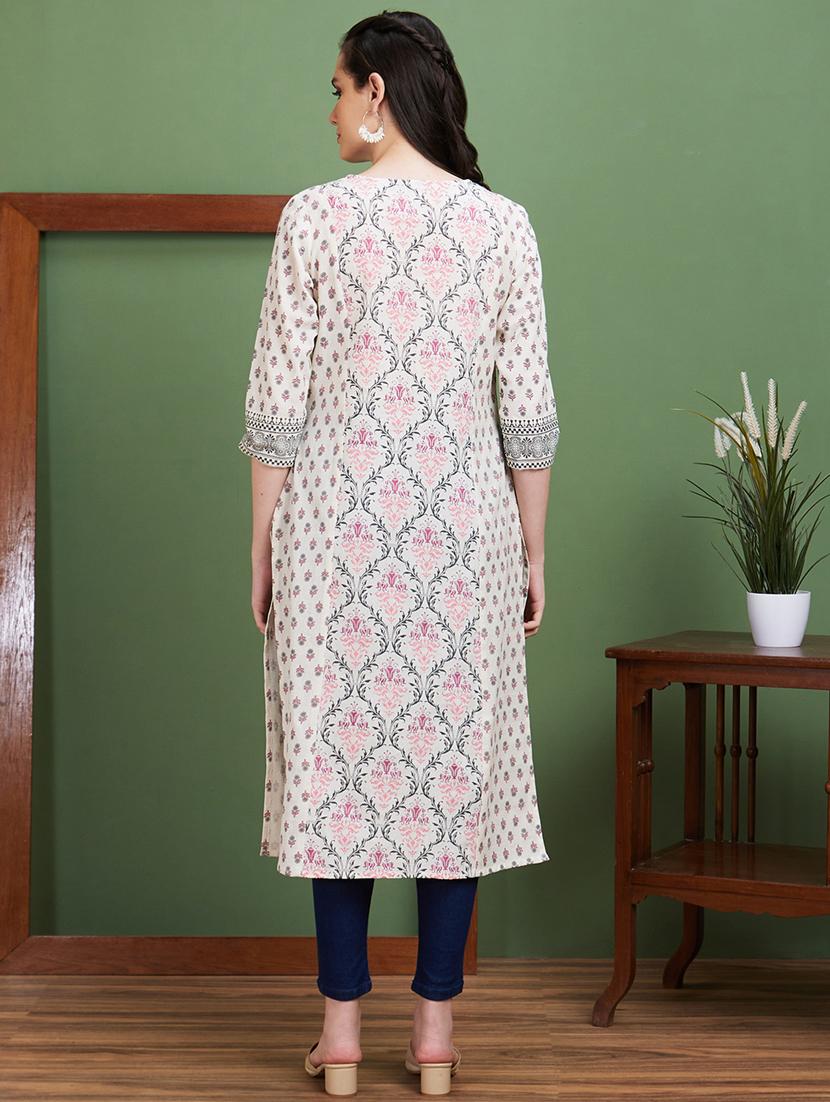 globus women off white ethnic motifs side slits panelled straight kurta - 20885388 - Standard Image - 2