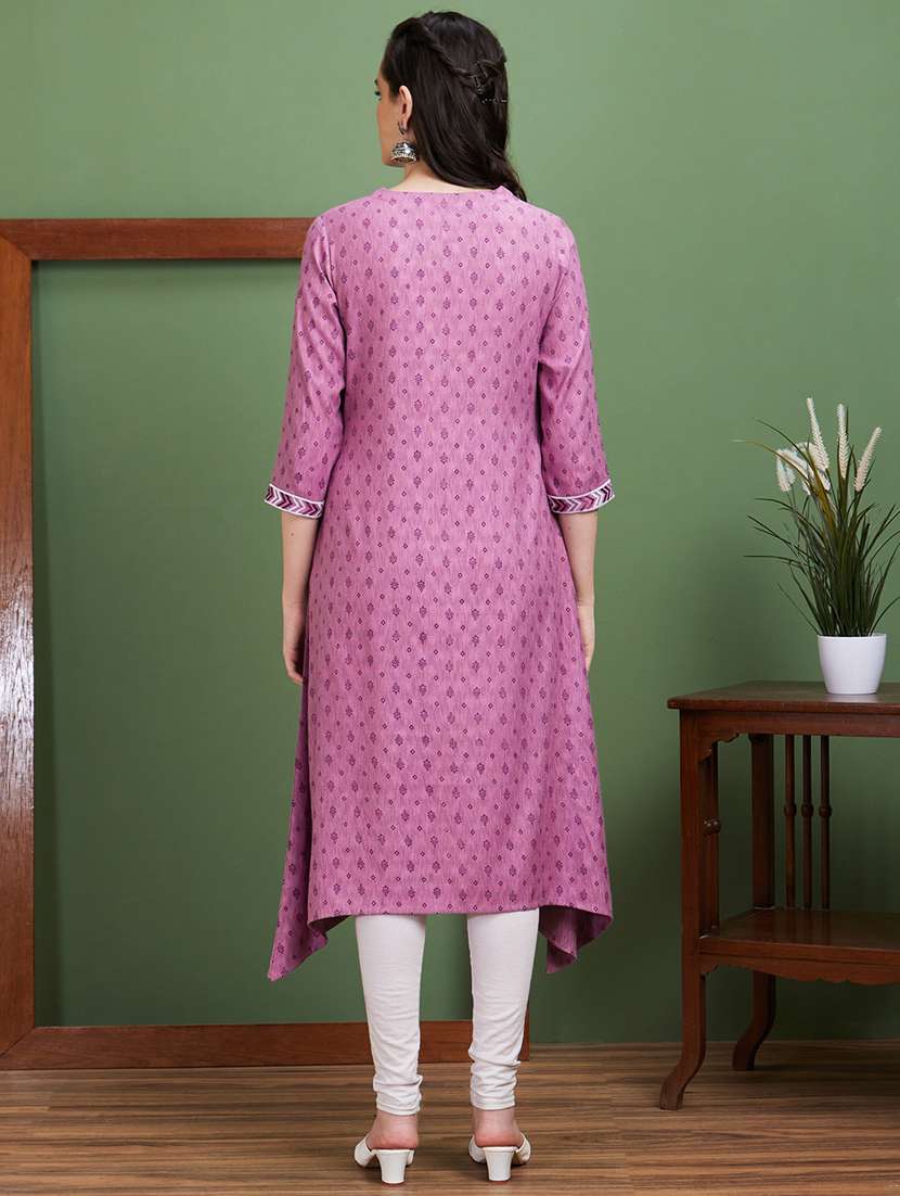 women purple notch neck a-line kurta - 20885391 - Standard Image - 2
