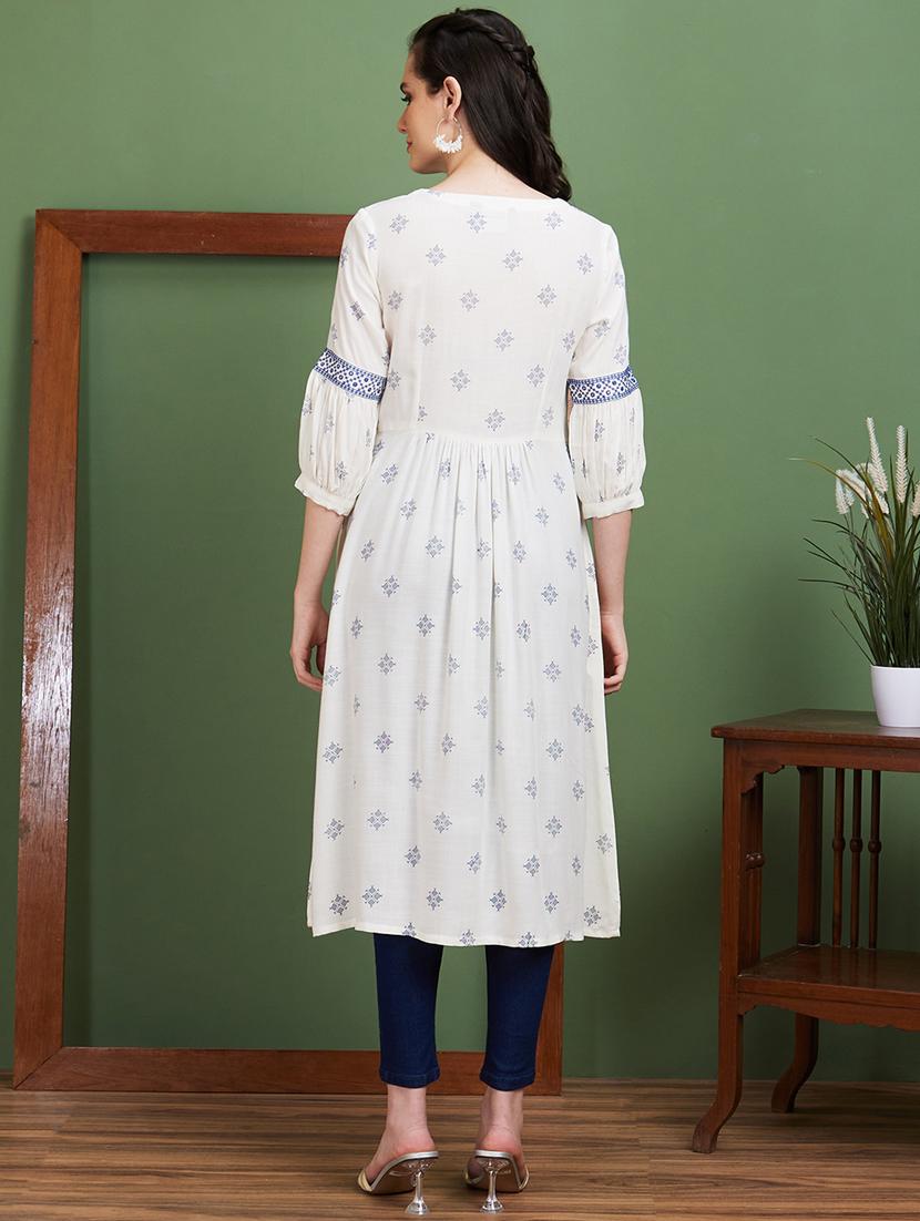 women white notch neck a-line kurta - 20885392 - Standard Image - 2