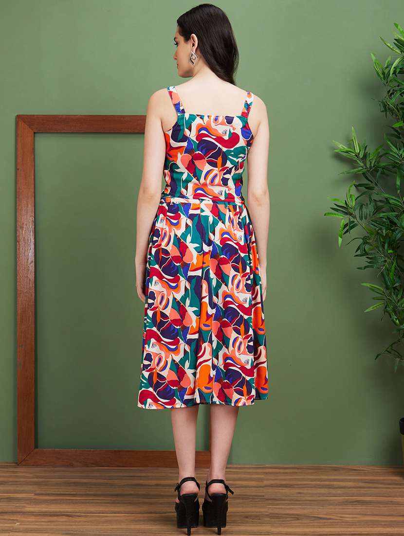 globus women multi square neck strappy shoulder abstract printed crop top & pleated midi skirt co-ord set - 20885395 -  Standard Image - 2