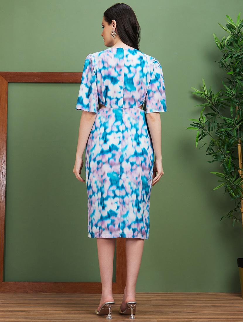 globus women multi blue printed v-neck slim fit bodycon party dress - 20885414 - Standard Image - 2