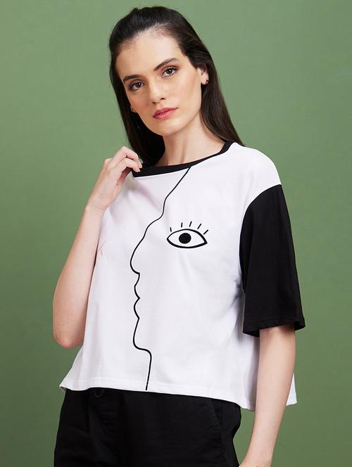 globus women white graphic print drop shoulder boxy fit t-shirt - 20885420 - Standard Image - 0