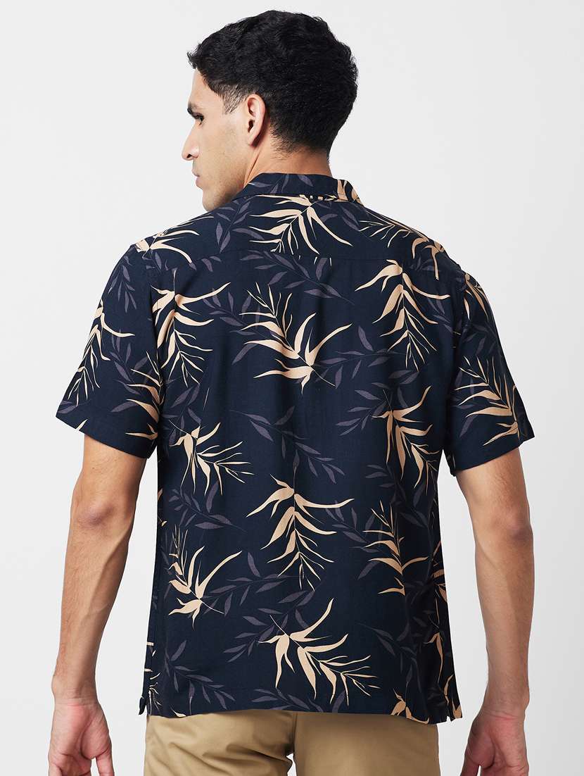 globus men black cuban collar tropical print smart causal shirt - 20885438 -  Standard Image - 2