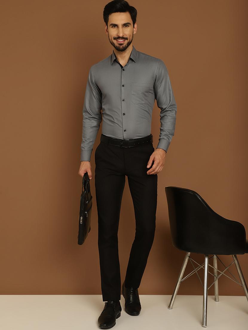 grey cotton formal shirt - 20888250 - Standard Image - 2