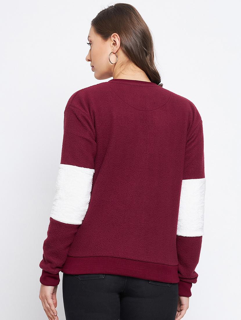 women maroon color block sweatshirt - 20889006 - Standard Image - 2