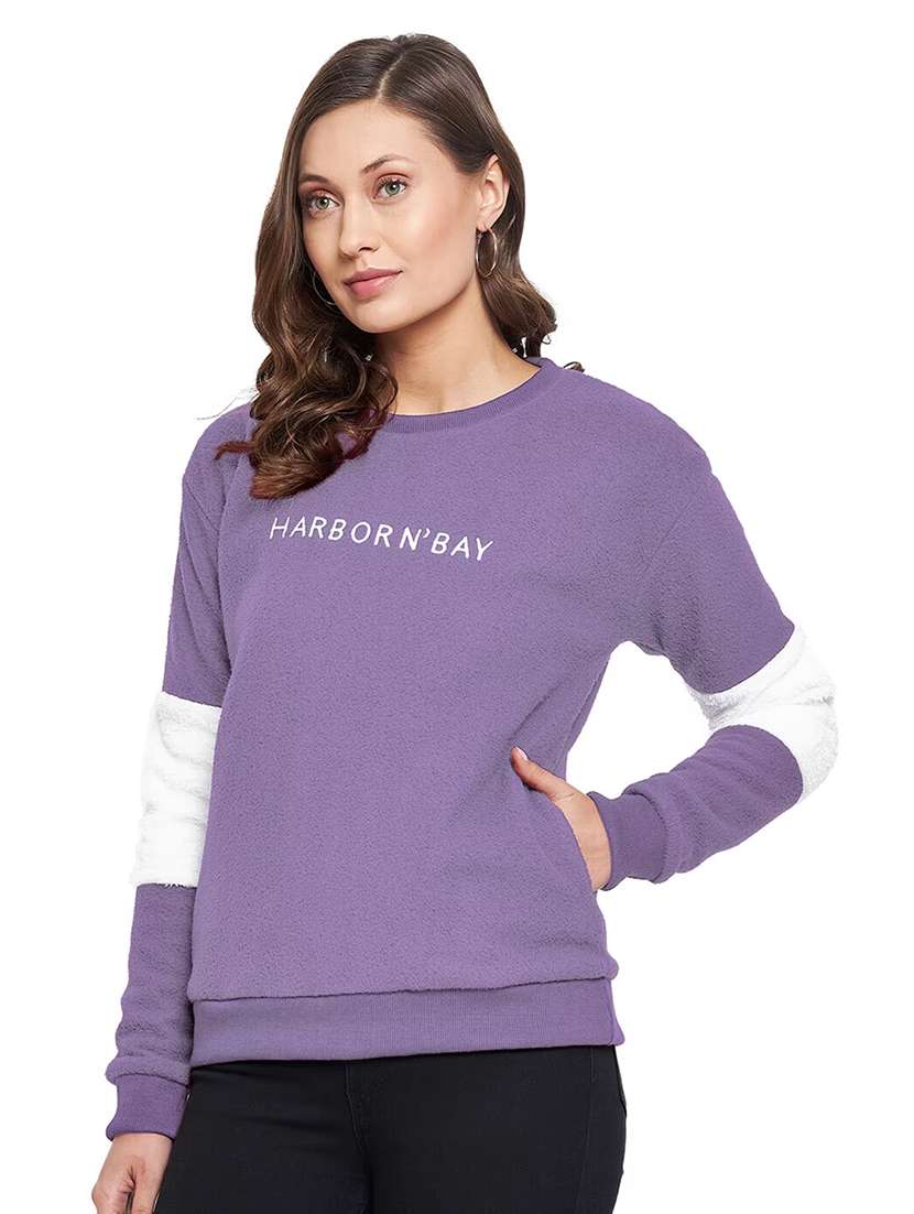 women purple color block sweatshirt - 20889008 - Standard Image - 2