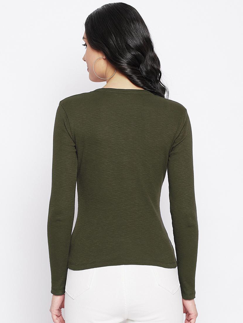 olive cotton blend plain t-shirt - 20889112 - Standard Image - 2