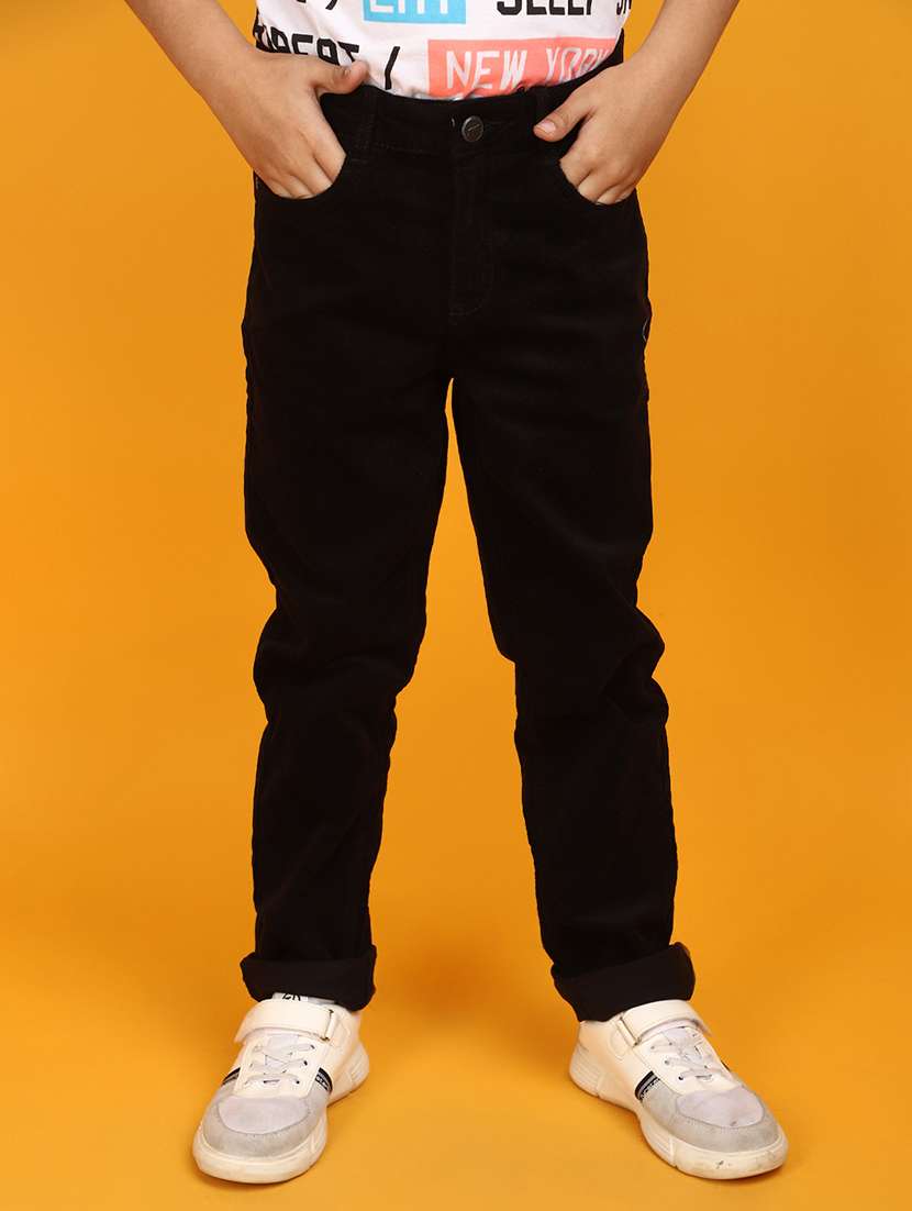 boys black solid slim fit jeans