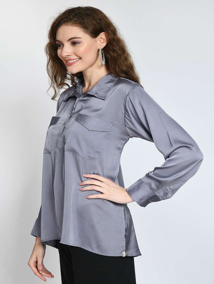 solid grey satin high low top - 20892538 -  Standard Image - 2