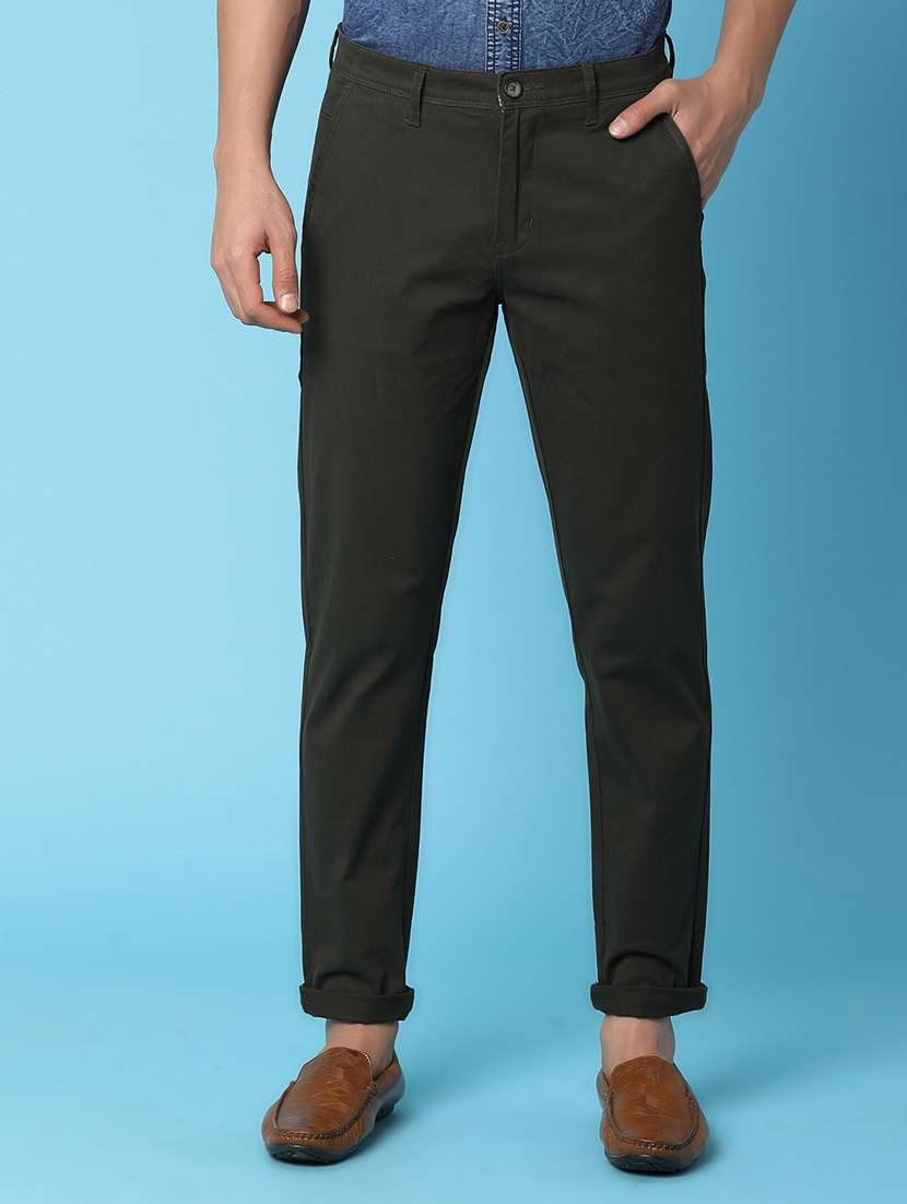 men olive flat front chinos trouser