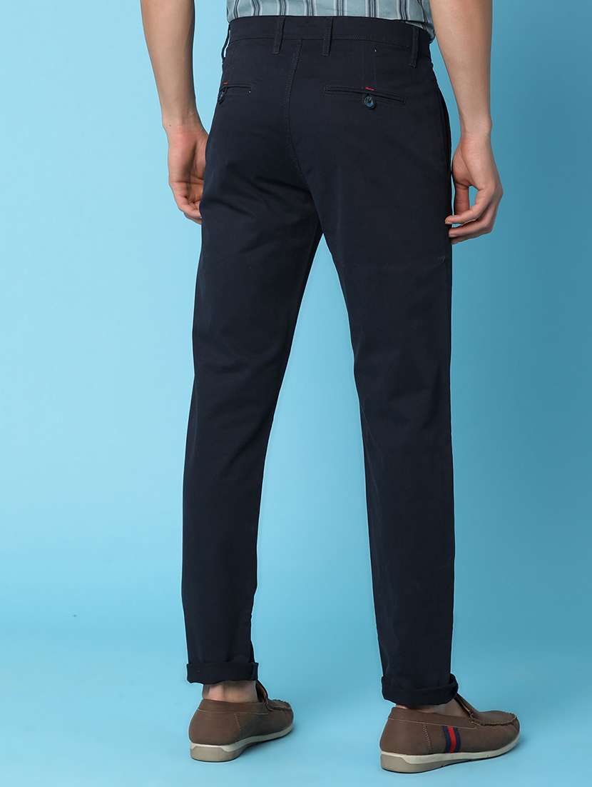men solid navy blue chinos trouser - 20892587 -  Standard Image - 2