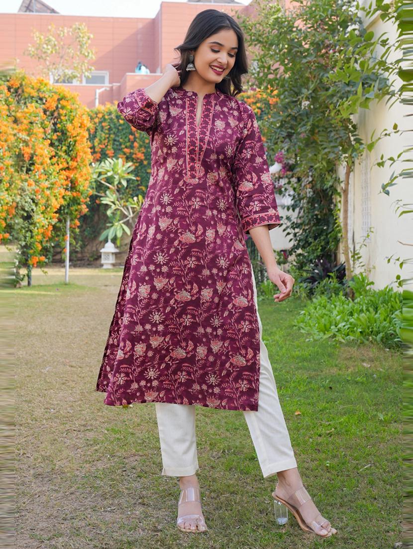 women three quarter sleeve straight kurta