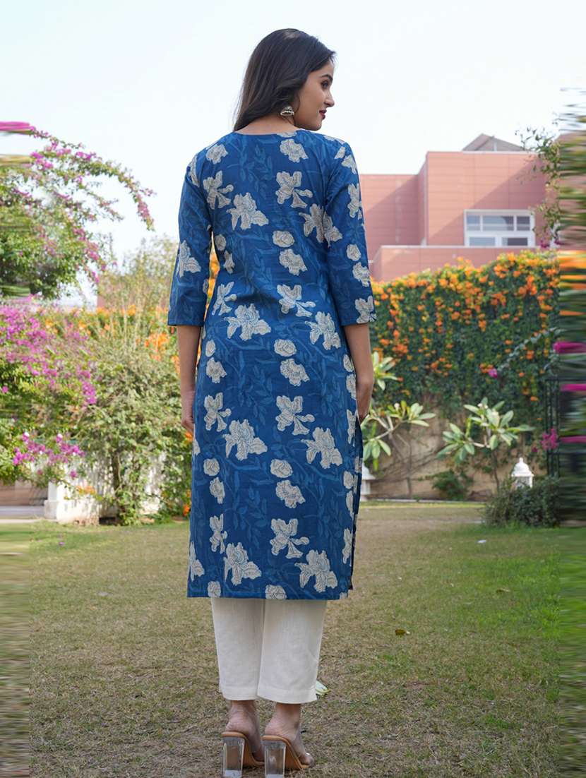 women three quarter sleeve straight kurta - 20892807 -  Standard Image - 2