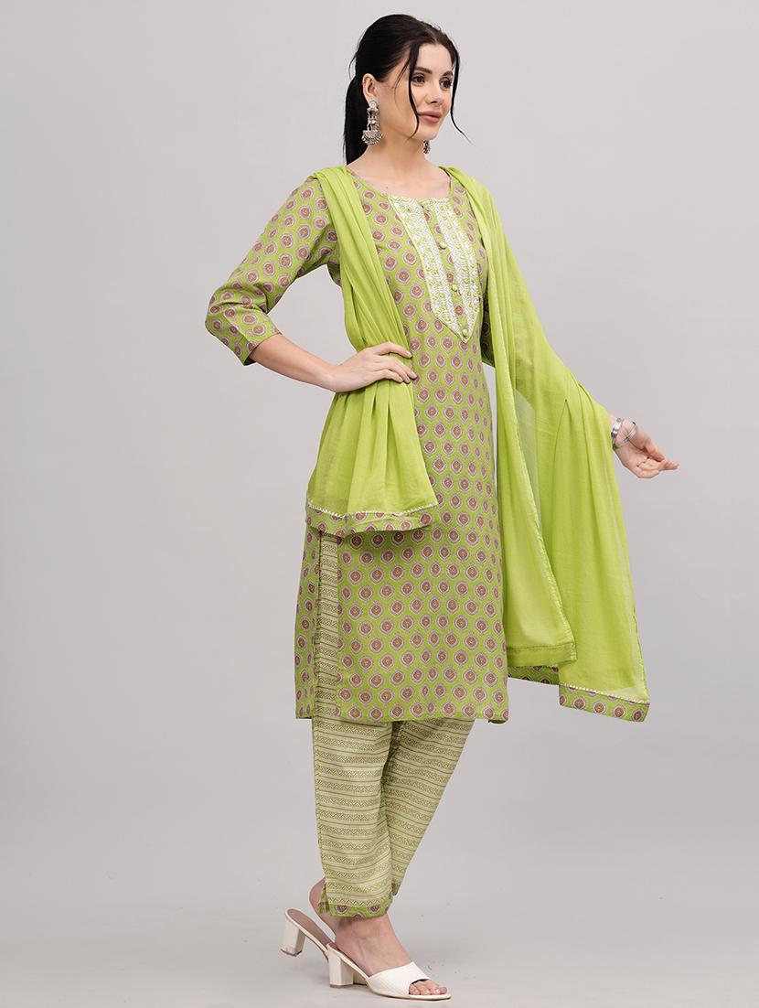 women green round neck kurta pant set with dupatta - 20893274 - Standard Image - 2