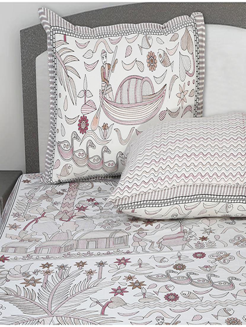 texstylers cotton printed kantha pattern jaipuri king size bedsheet with 2 pillow covers - 20893291 - Standard Image - 2