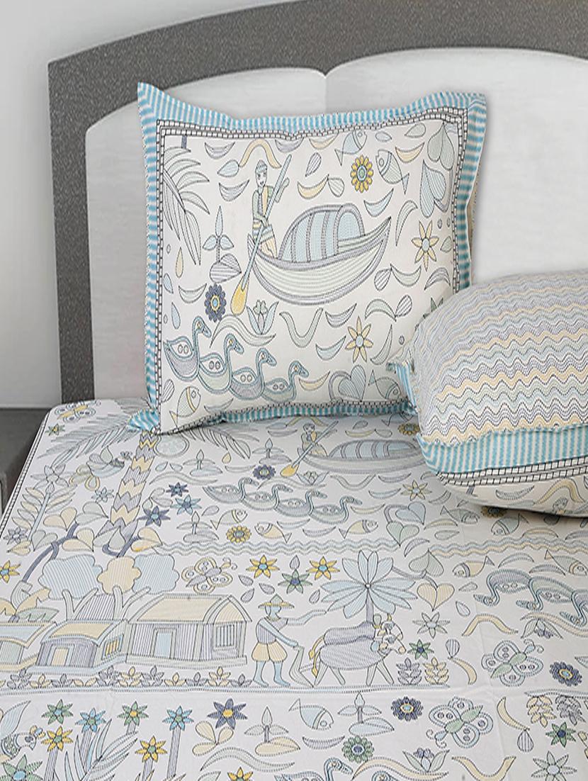 texstylers cotton printed kantha pattern jaipuri king size bedsheet with 2 pillow covers - 20893293 - Standard Image - 2
