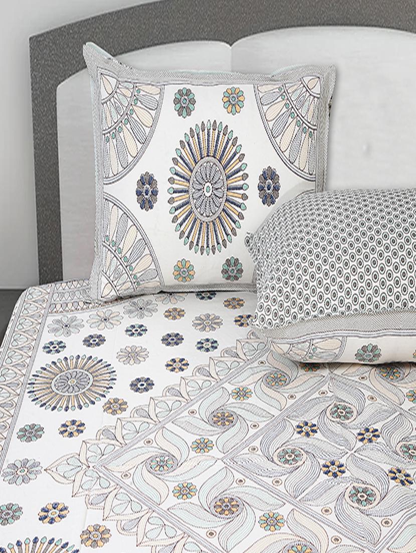 texstylers cotton printed kantha pattern jaipuri king size bedsheet with 2 pillow covers - 20893296 - Standard Image - 2