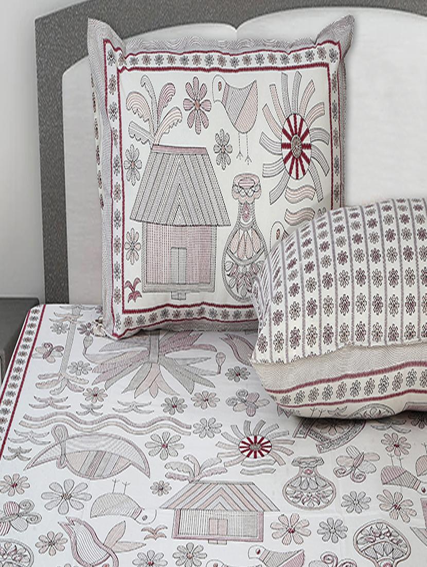 texstylers cotton printed kantha pattern jaipuri king size bedsheet with 2 pillow covers - 20893299 - Standard Image - 2