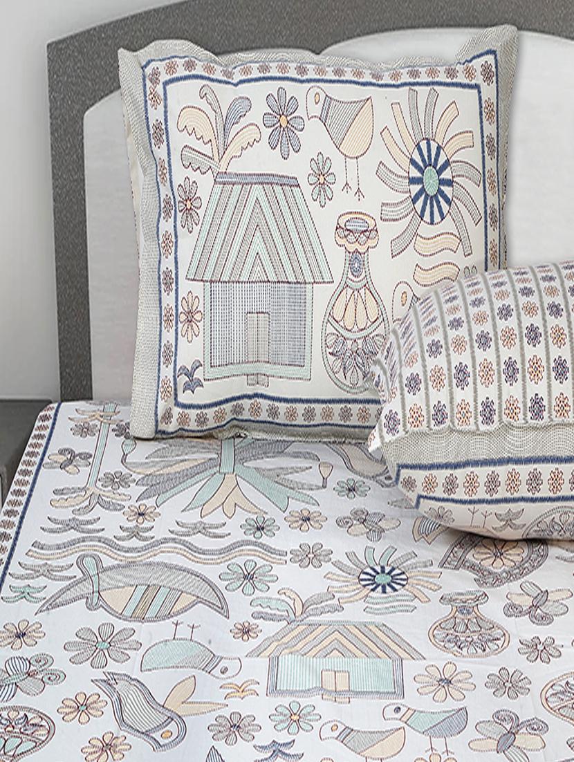 texstylers cotton printed kantha pattern jaipuri king size bedsheet with 2 pillow covers - 20893300 - Standard Image - 2