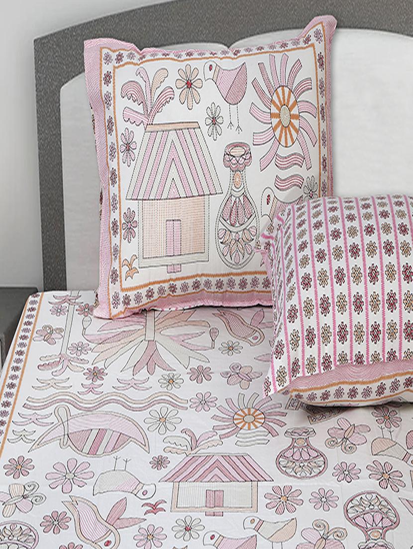 texstylers cotton printed kantha pattern jaipuri king size bedsheet with 2 pillow covers - 20893301 - Standard Image - 2