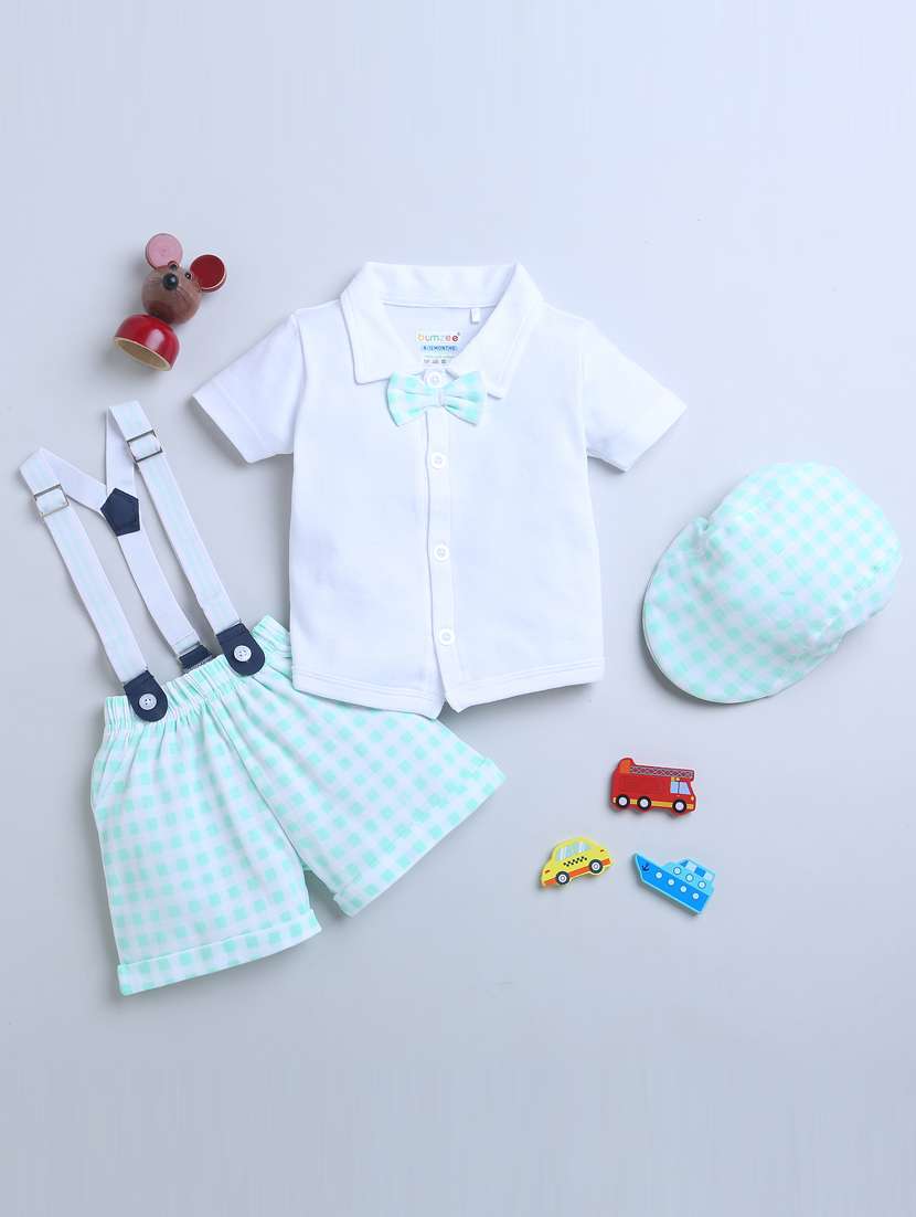 green checked printed detailed dungaree