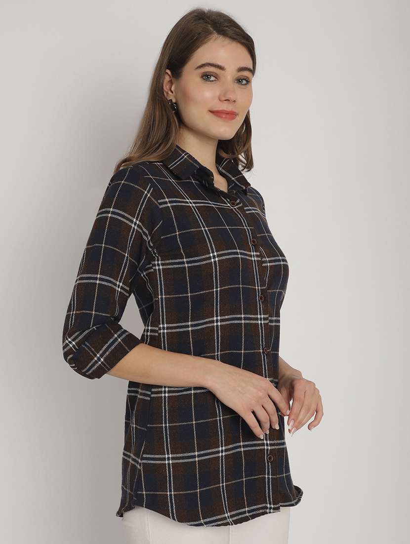 brown checked printed regular shirt - 20893578 -  Standard Image - 2