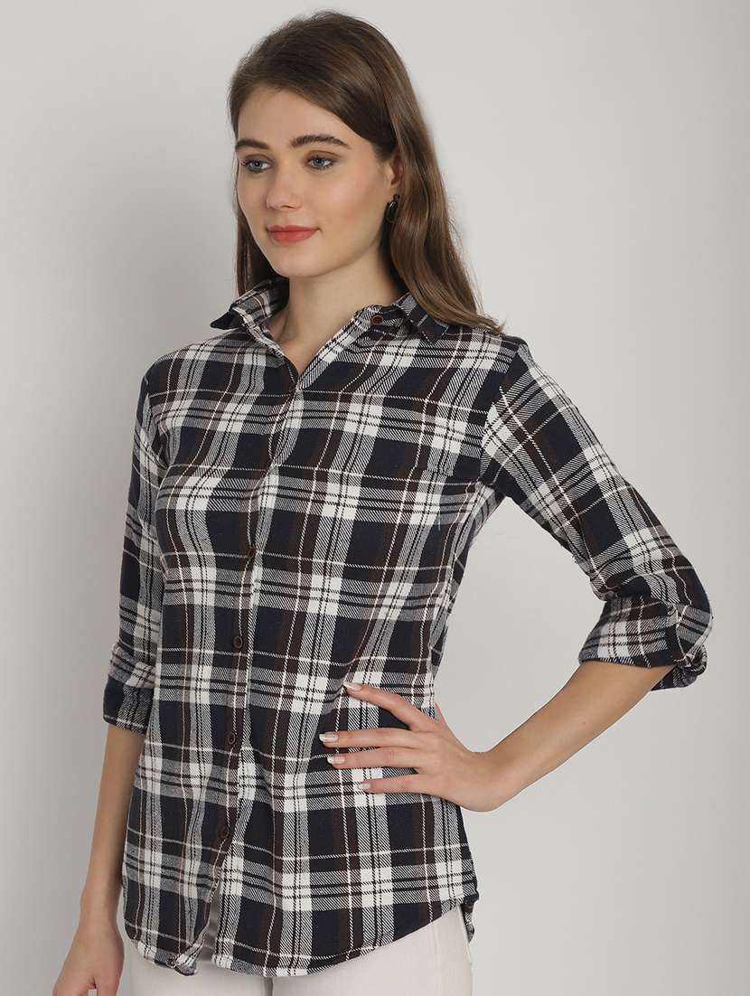 blue checked printed regular shirt - 20893579 -  Standard Image - 2