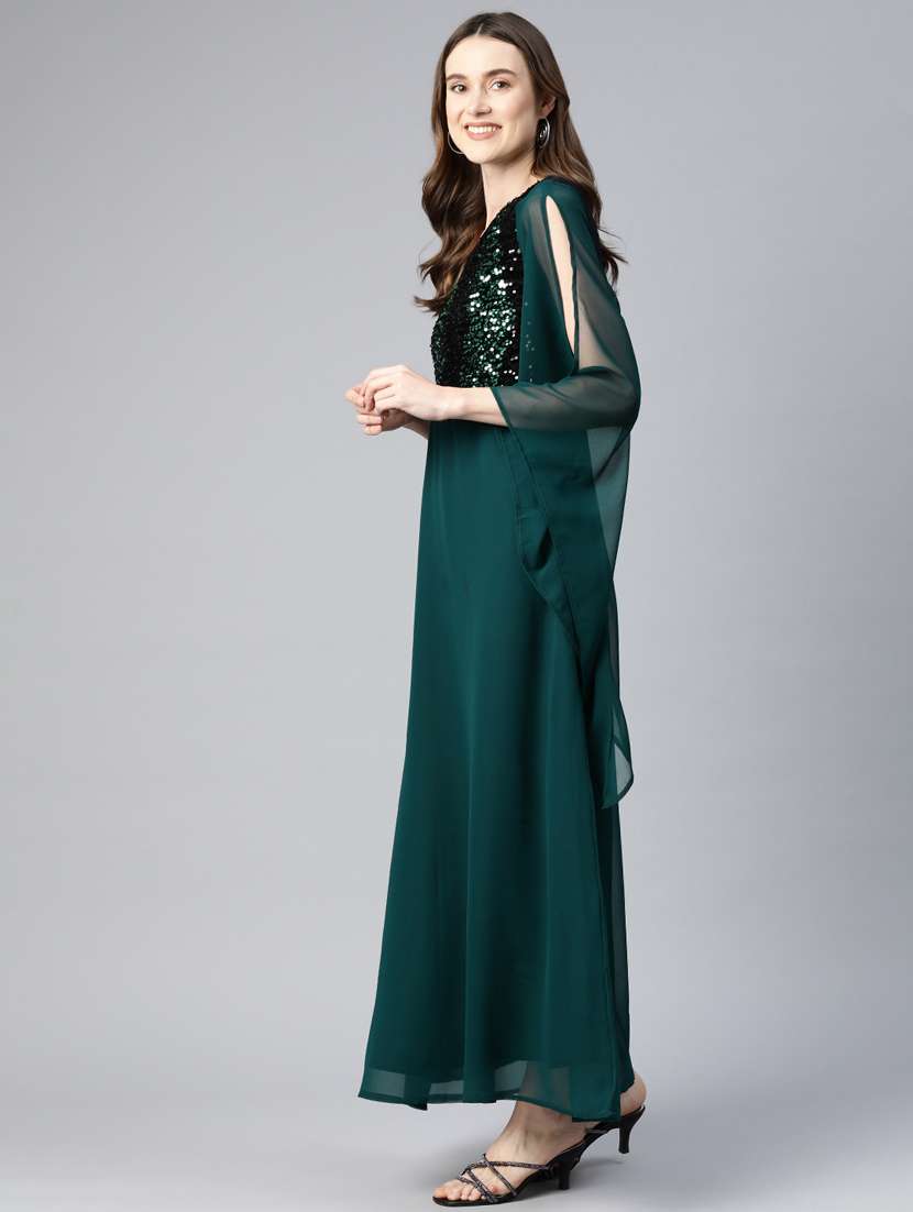 women bottle green sequin asymmetric maxi dress - 20893696 -  Standard Image - 2