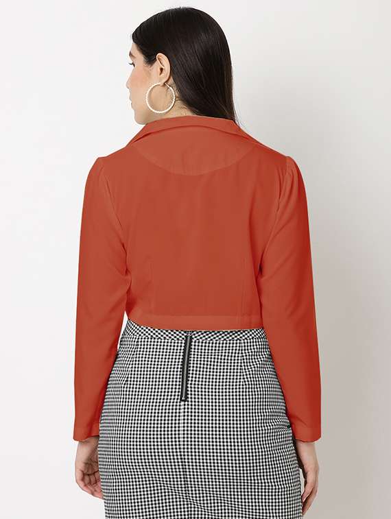 women solid lapel neck crop top - 20893712 -  Standard Image - 2