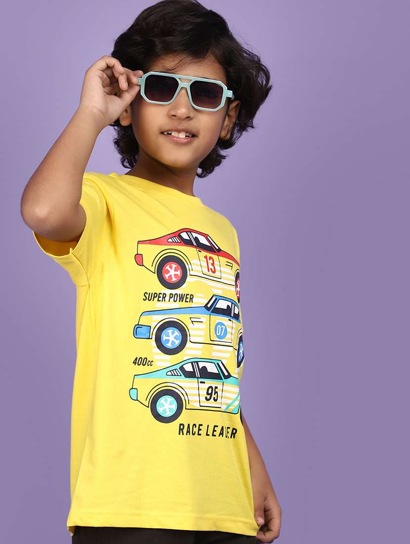 yellow cotton front print t-shirt - 20893826 -  Standard Image - 2