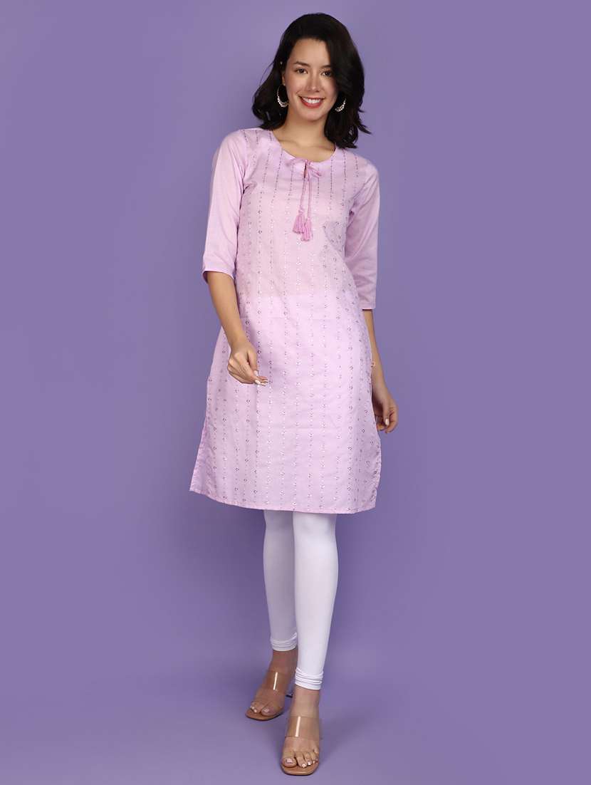 lavender cotton embroidered straight kurta