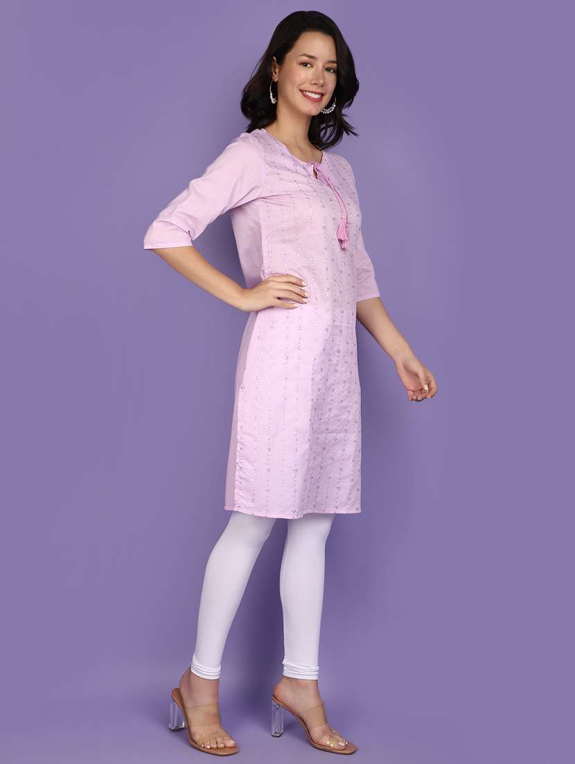 lavender cotton embroidered straight kurta - 20893844 -  Standard Image - 2