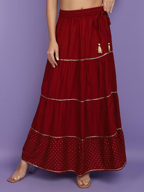 women maroon printed detailed skirt - 20893911 - Standard Image - 0