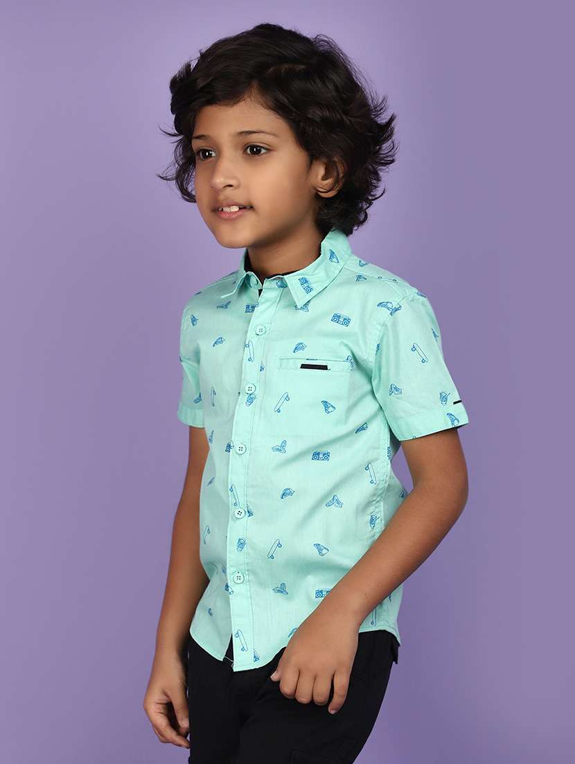 light green cotton printed shirt - 20893924 -  Standard Image - 2