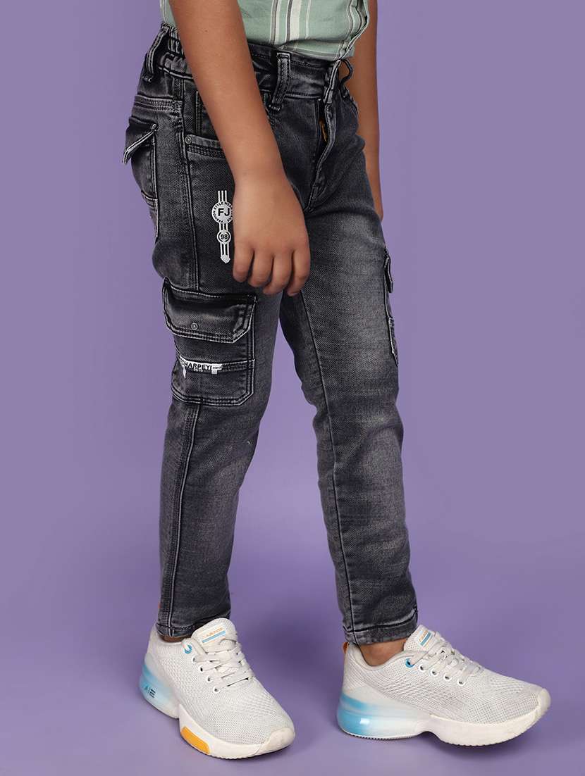 solid grey washed detailed cargo jeans - 20893936 -  Standard Image - 2