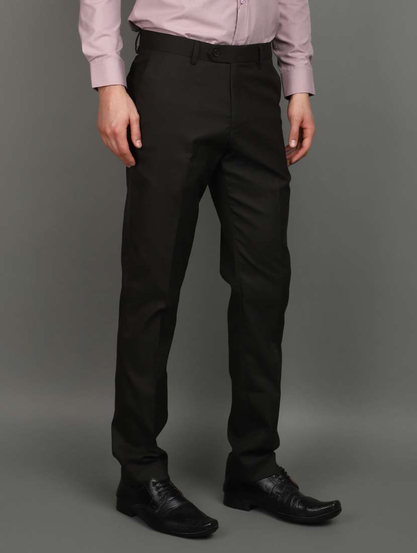 brown cotton flat front  formal trouser - 20893956 -  Standard Image - 2