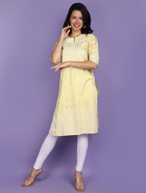 women yellow notch neck straight kurta - 20893968 - Standard Image - 0