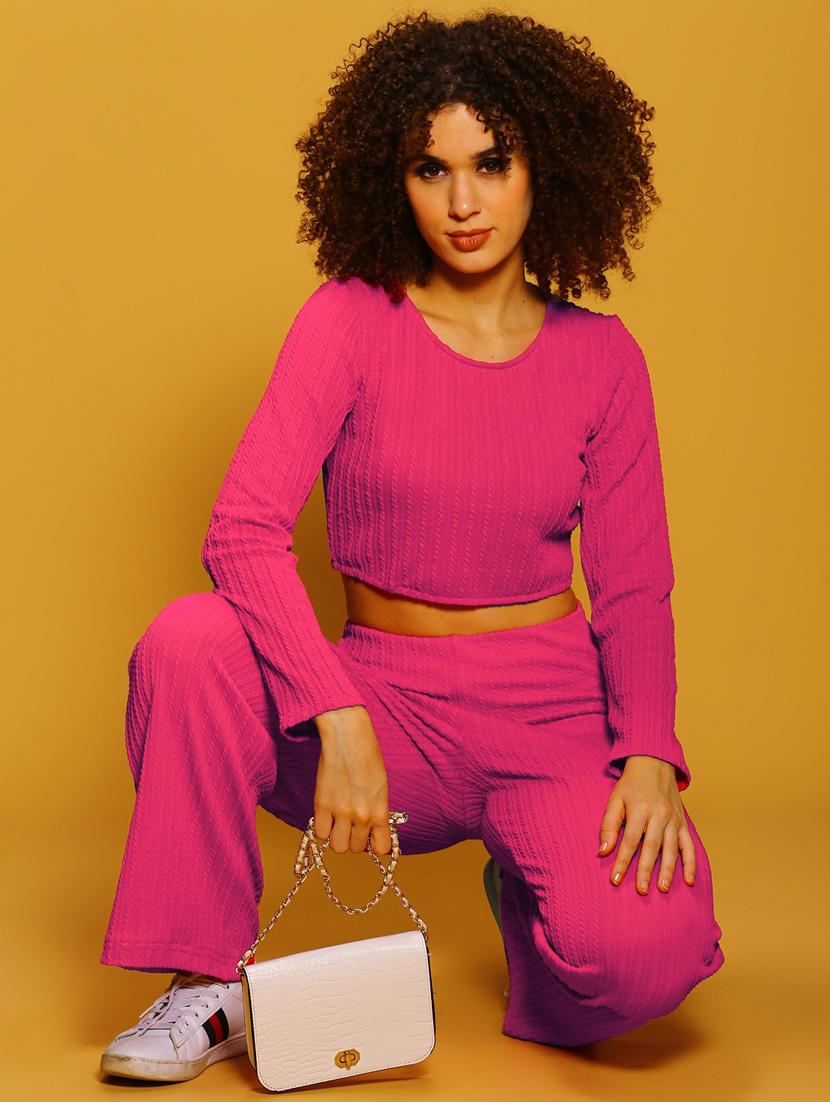 pink self design crop top & trouser coord set - 20894944 - Standard Image - 2
